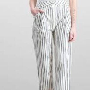 Mo Vint Women Cropped Stripe Wide Leg Pants, Blue Stripe Size - Medium NWT